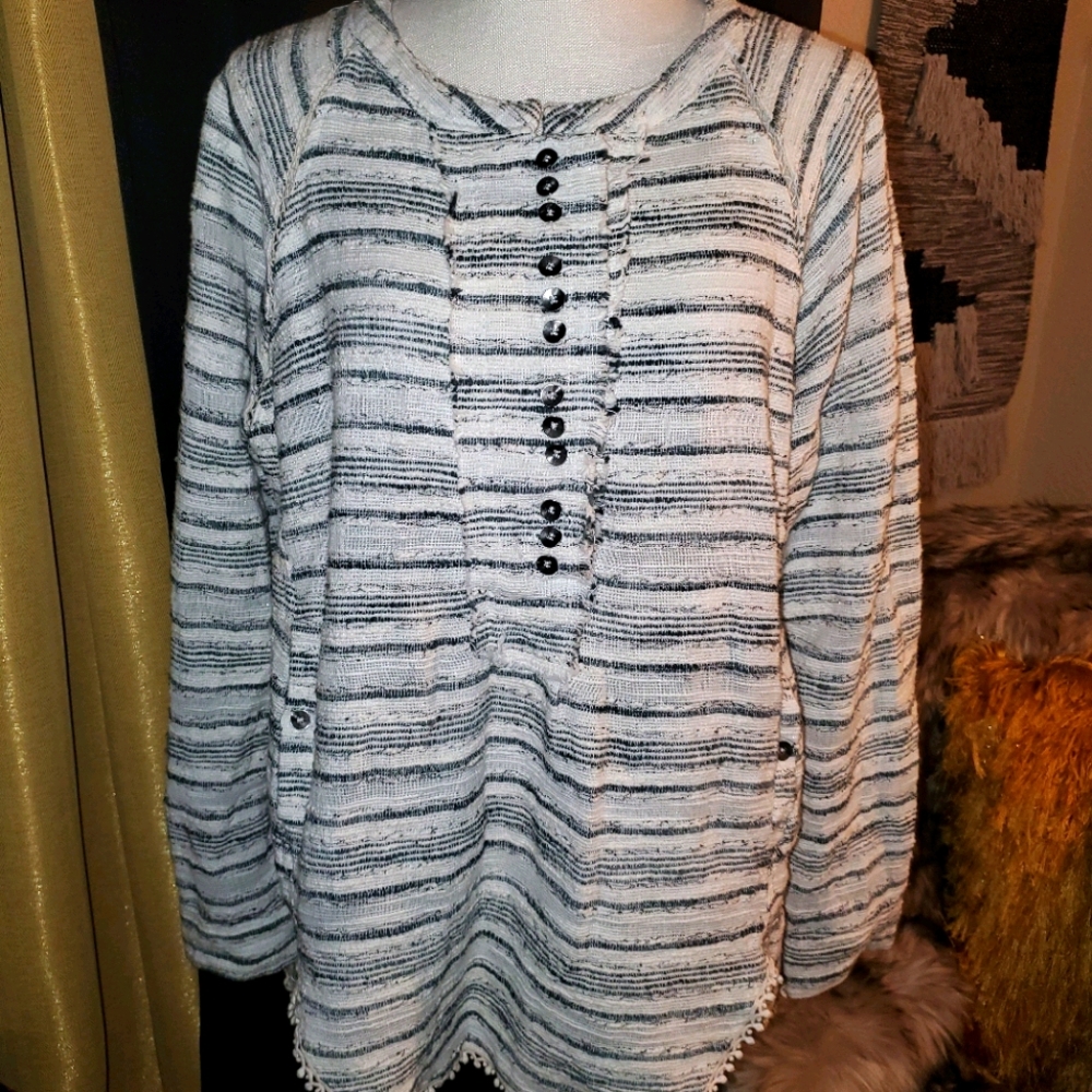 White & Grey Striped Rugged Top